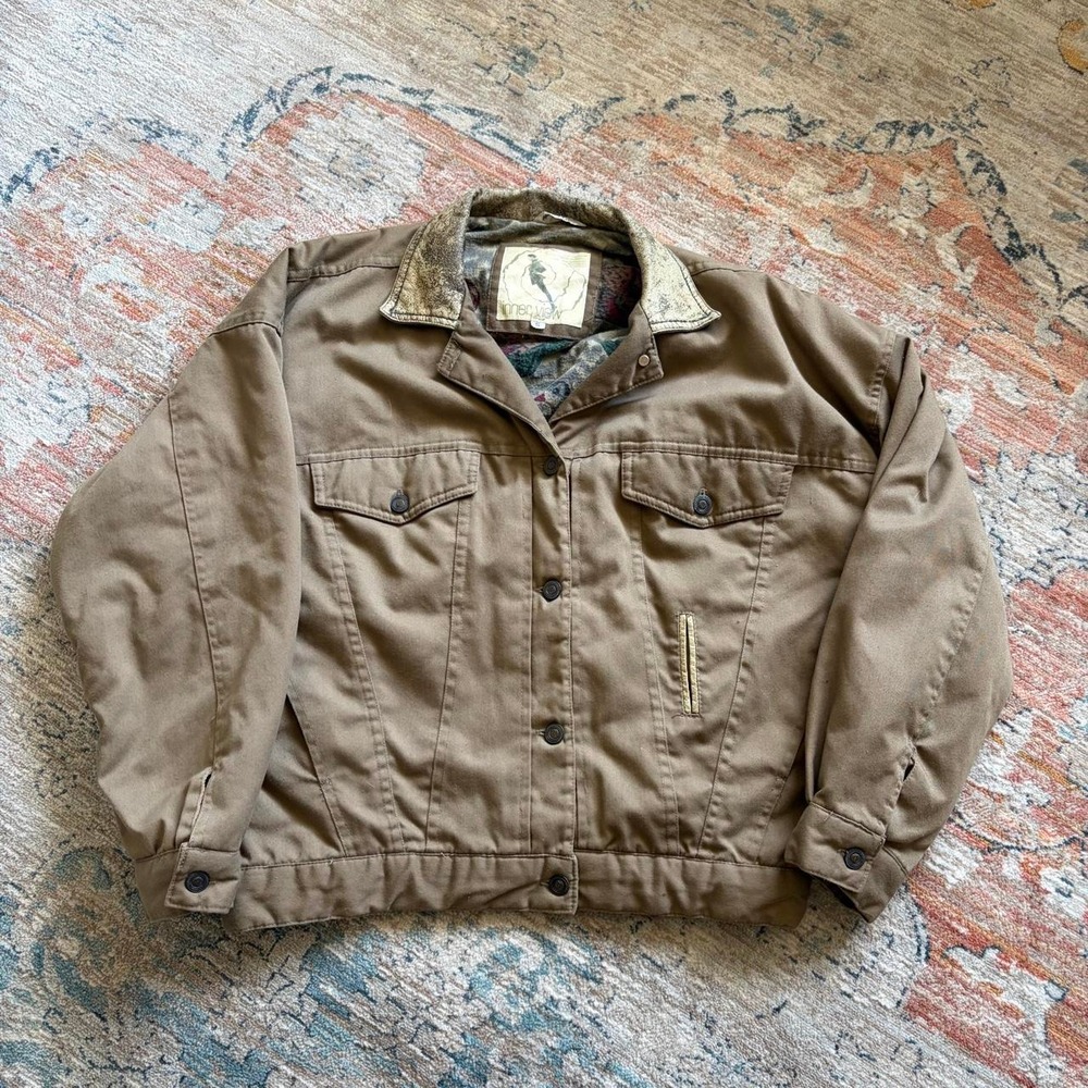 Vintage Inner View Gitano Brown Duck Bomber Jacket Duck Print Lining Mens Small